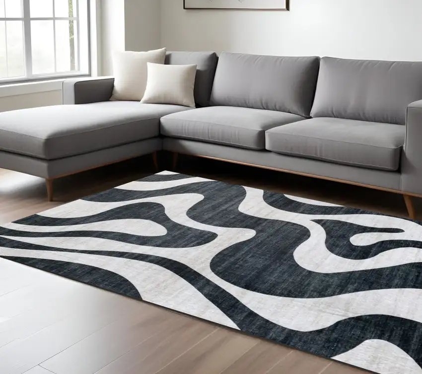 Black and White Zebra Print Area Rug Photo 5