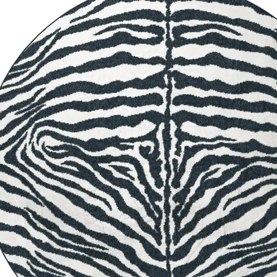 8' X 8' Black and White Zebra Print Round Shag Handmade Non Skid Area Rug Photo 5