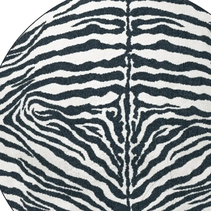 8' X 8' Black and White Zebra Print Round Shag Handmade Non Skid Area Rug Photo 5