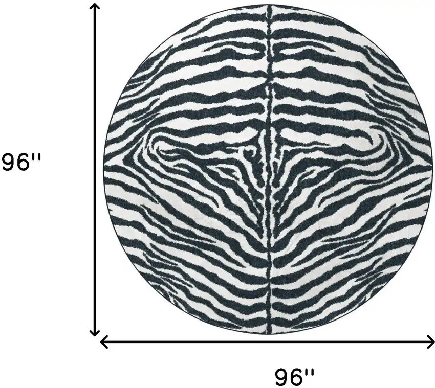 8' X 8' Black and White Zebra Print Round Shag Handmade Non Skid Area Rug Photo 3