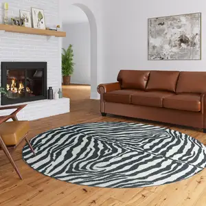 Photo of Black and White Zebra Print Round Shag Handmade Non Skid Area Rug