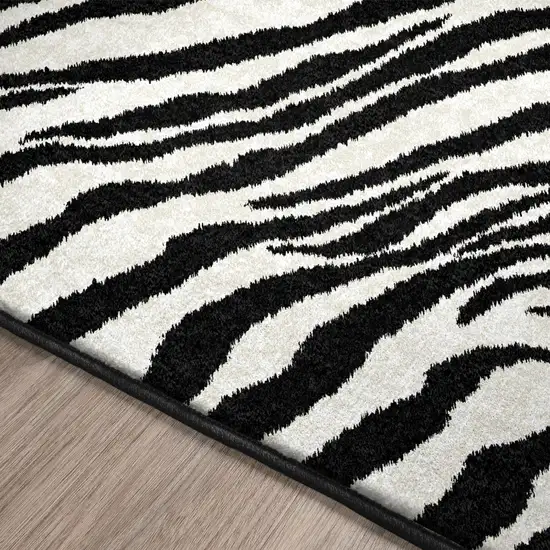 Black and White Zebra Print Shag Handmade Non Skid Area Rug Photo 4