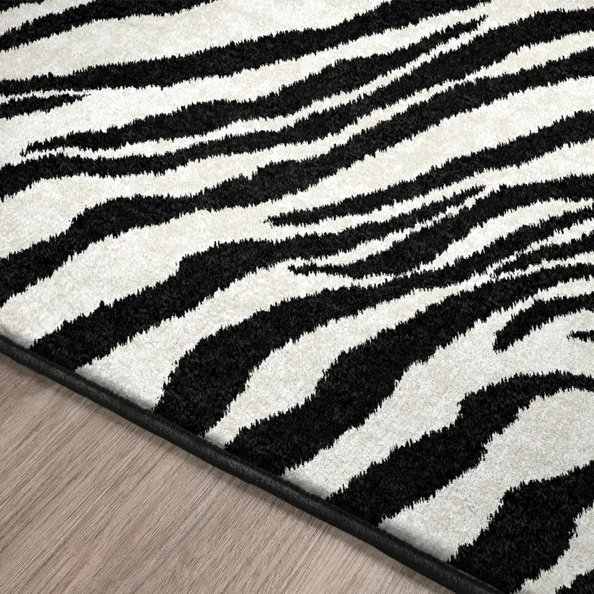 Black and White Zebra Print Shag Handmade Non Skid Area Rug Photo 4