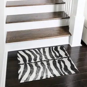 Photo of Black and White Zebra Print Shag Handmade Non Skid Area Rug