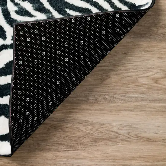 Black and White Zebra Print Shag Handmade Non Skid Area Rug Photo 3