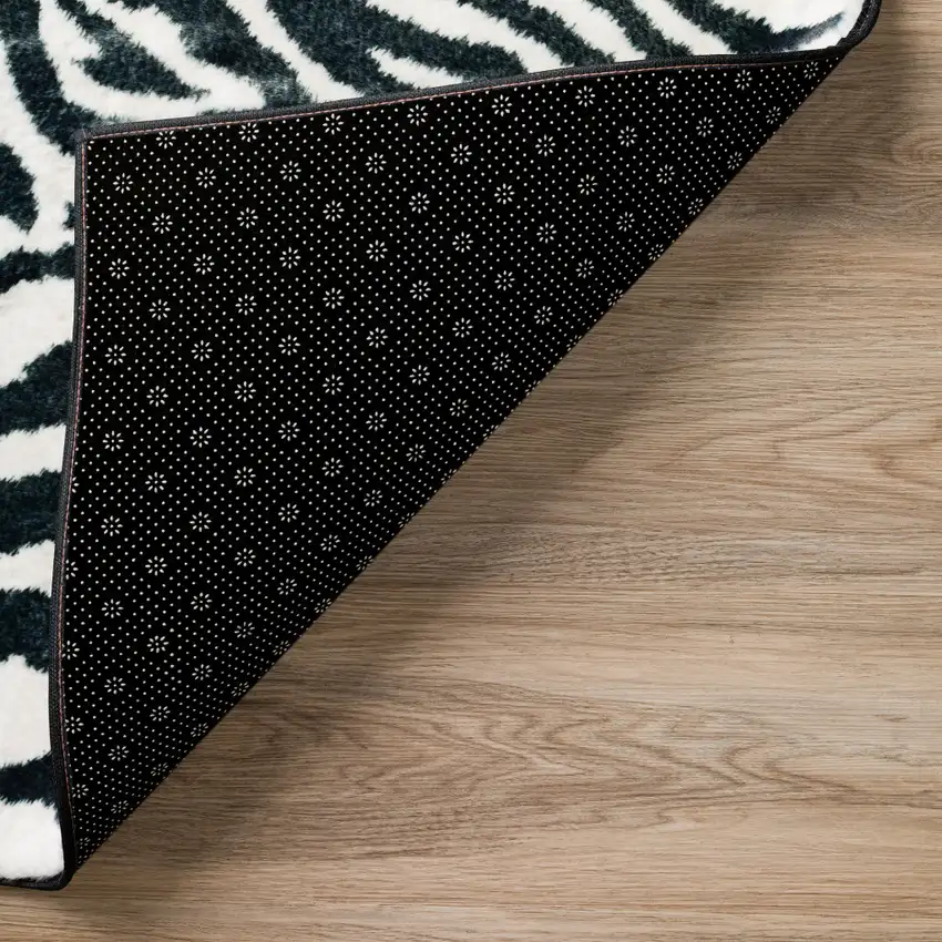 Black and White Zebra Print Shag Handmade Non Skid Area Rug Photo 3