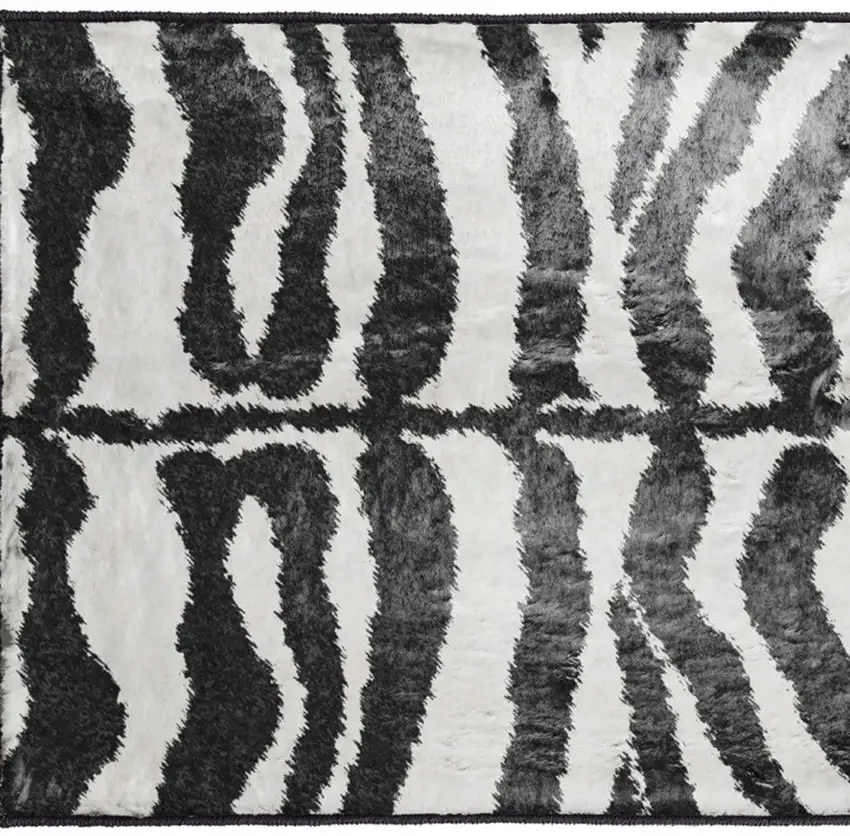 Black and White Zebra Print Shag Handmade Non Skid Area Rug Photo 4