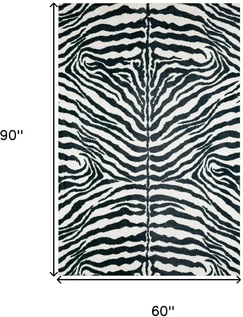 Black and White Zebra Print Shag Handmade Non Skid Area Rug Photo 6