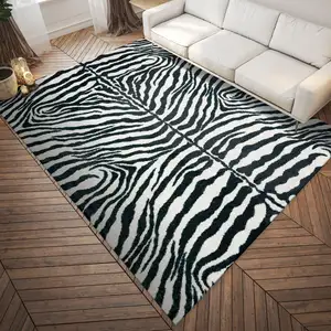 Photo of Black and White Zebra Print Shag Handmade Non Skid Area Rug