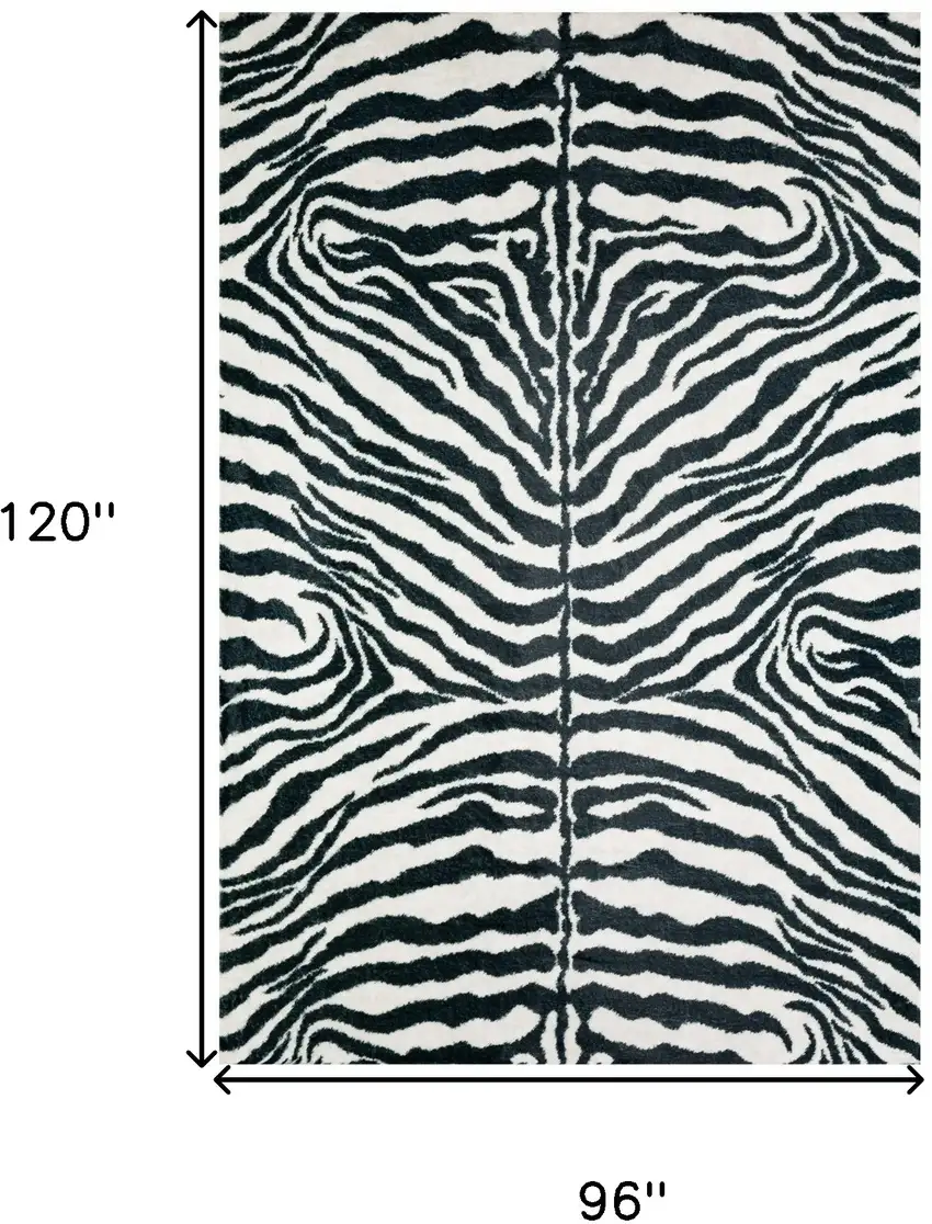 Black and White Zebra Print Shag Handmade Non Skid Area Rug Photo 6