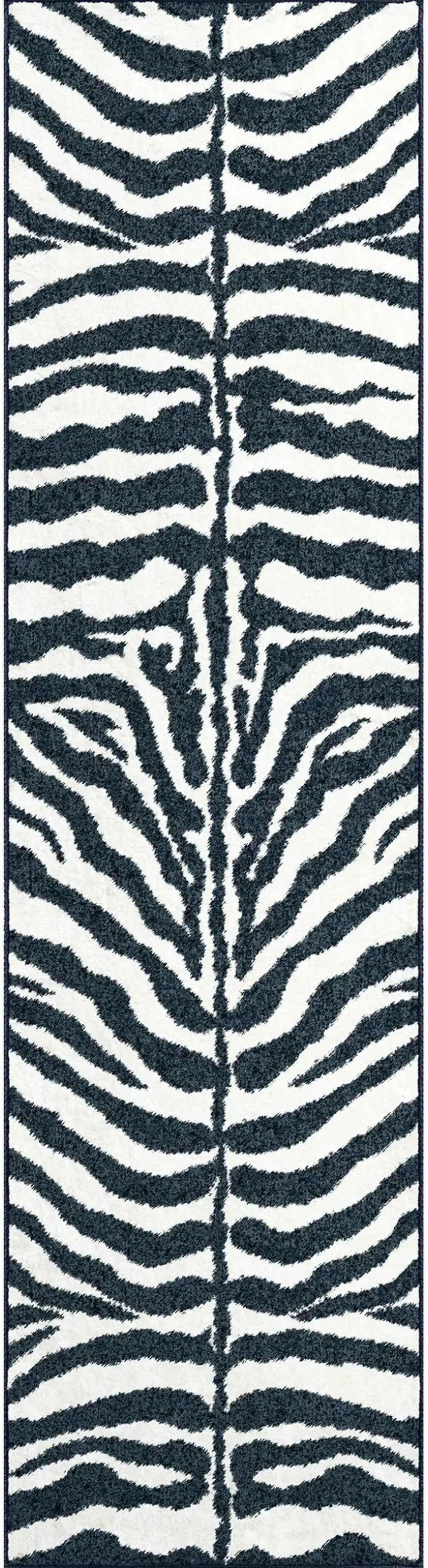 Black and White Zebra Print Shag Handmade Non Skid Runner Rug Photo 5