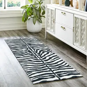 Photo of Black and White Zebra Print Shag Handmade Non Skid Runner Rug