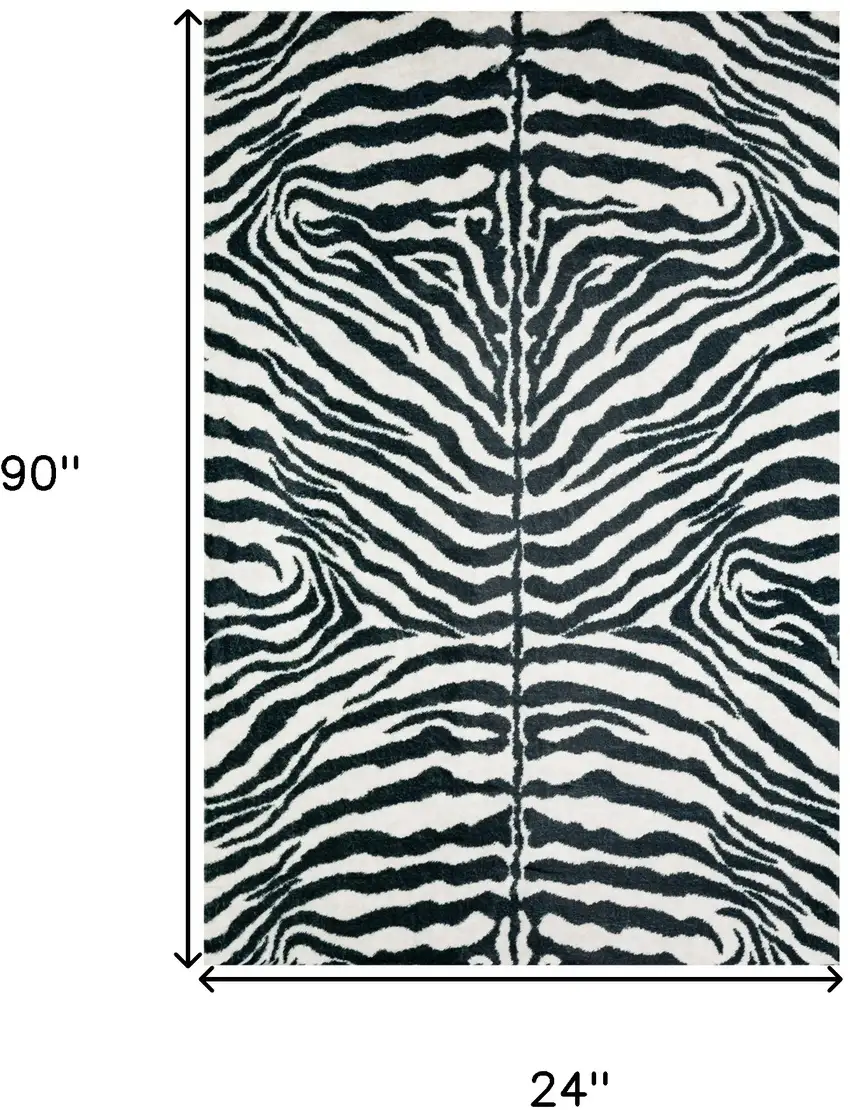 Black and White Zebra Print Shag Handmade Non Skid Runner Rug Photo 6
