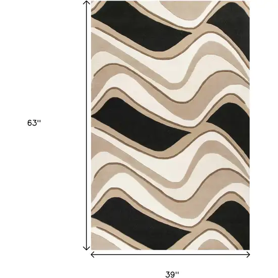 Beige And Black Wool Abstract Hand Tufted Area Rug Photo 3