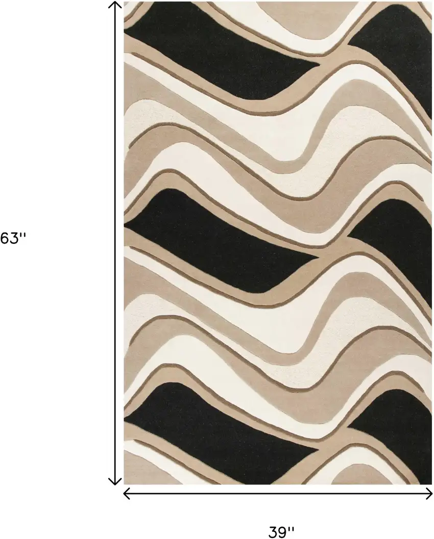 Beige And Black Wool Abstract Hand Tufted Area Rug Photo 3