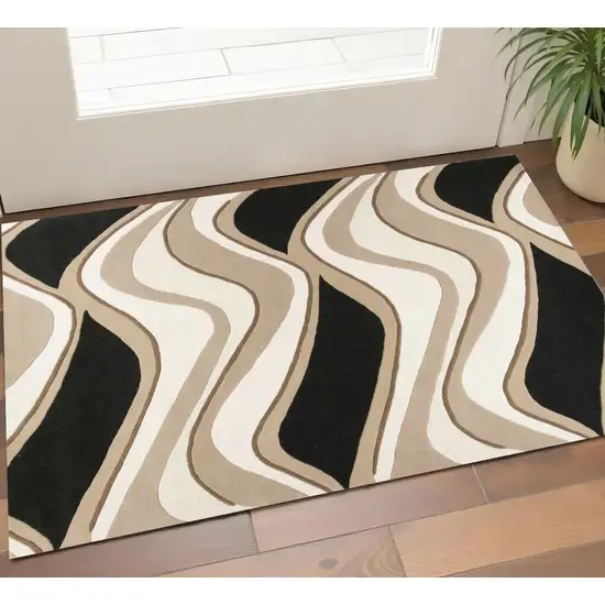 Beige And Black Wool Abstract Hand Tufted Area Rug Photo 1