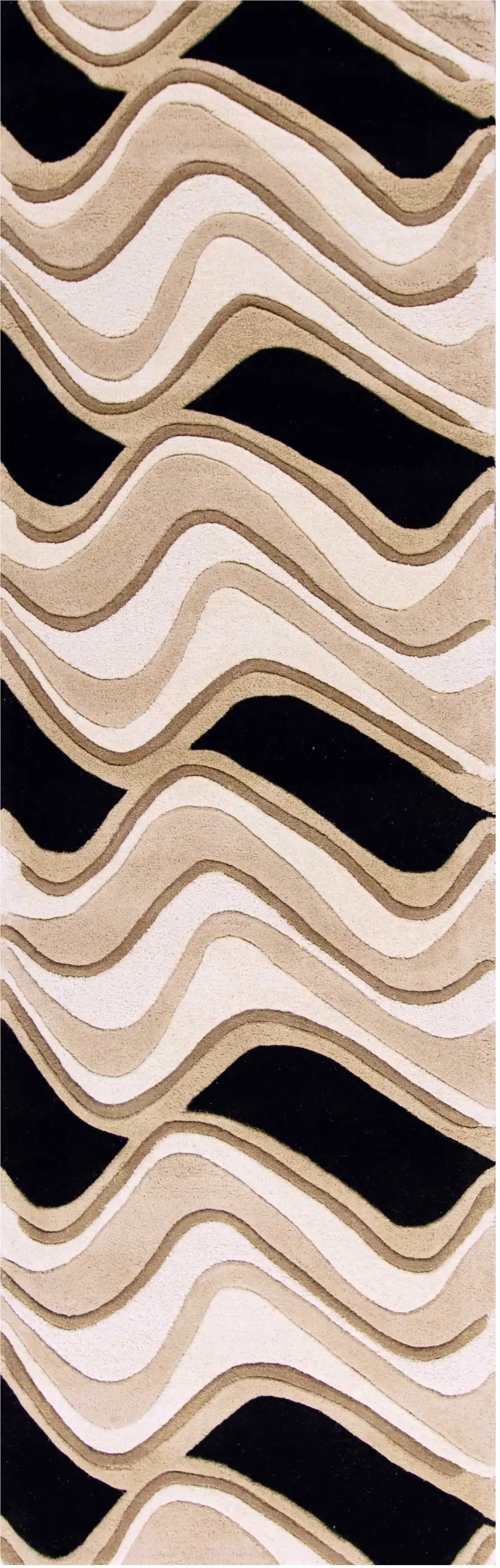 7' Beige And Black Wool Abstract Hand Tufted Runner Rug Photo 6