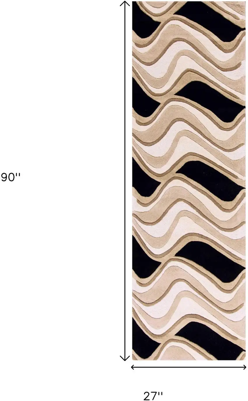 7' Beige And Black Wool Abstract Hand Tufted Runner Rug Photo 9