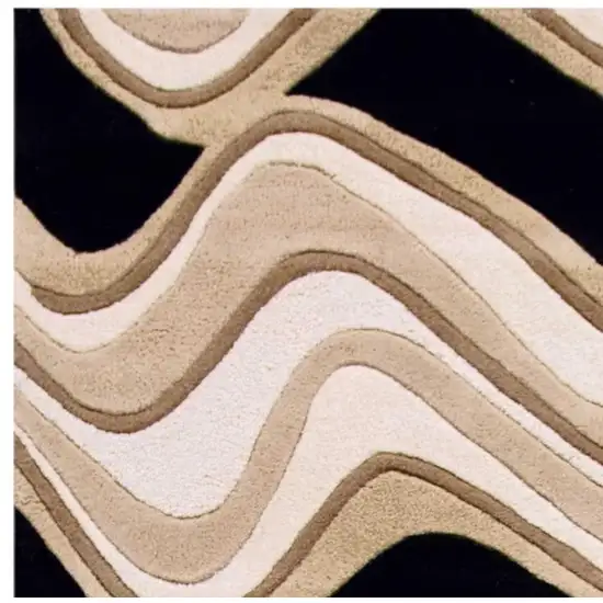 7' Beige And Black Wool Abstract Hand Tufted Runner Rug Photo 3