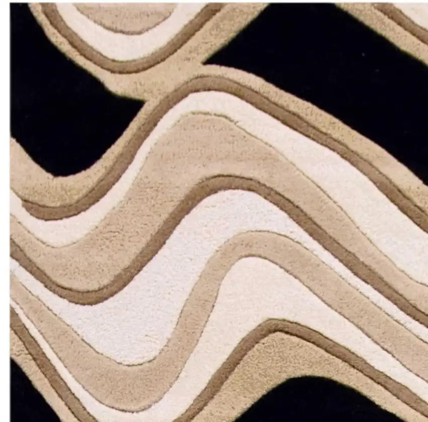 7' Beige And Black Wool Abstract Hand Tufted Runner Rug Photo 3