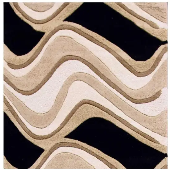 7' Beige And Black Wool Abstract Hand Tufted Runner Rug Photo 4