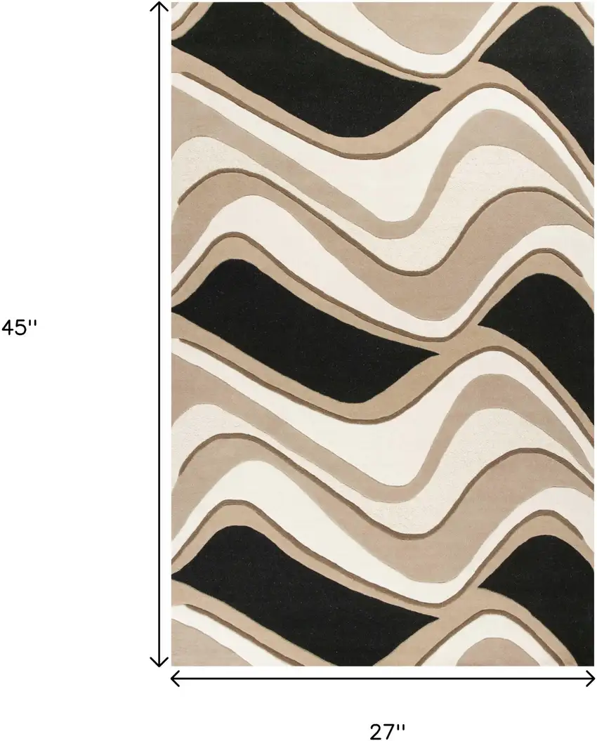 Black And Beige Wool Abstract Hand Tufted Area Rug Photo 3