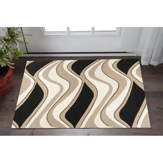 Black And Beige Wool Abstract Hand Tufted Area Rug Photo 1