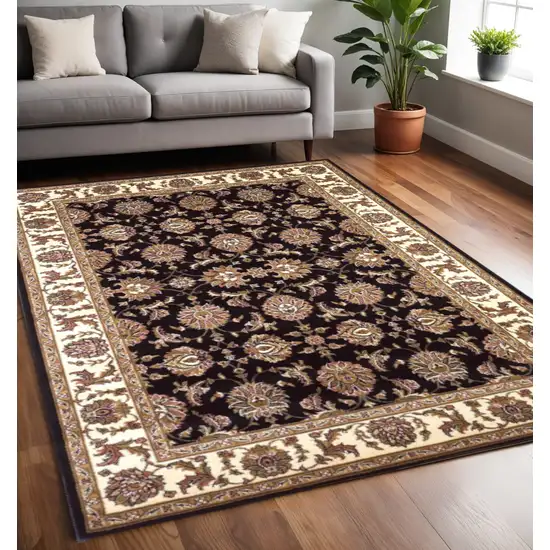 Black Ivory And Brown Floral Medallion Area Rug Photo 1