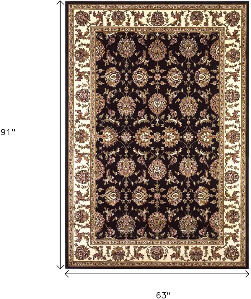 Black Ivory And Brown Floral Medallion Area Rug Photo 3