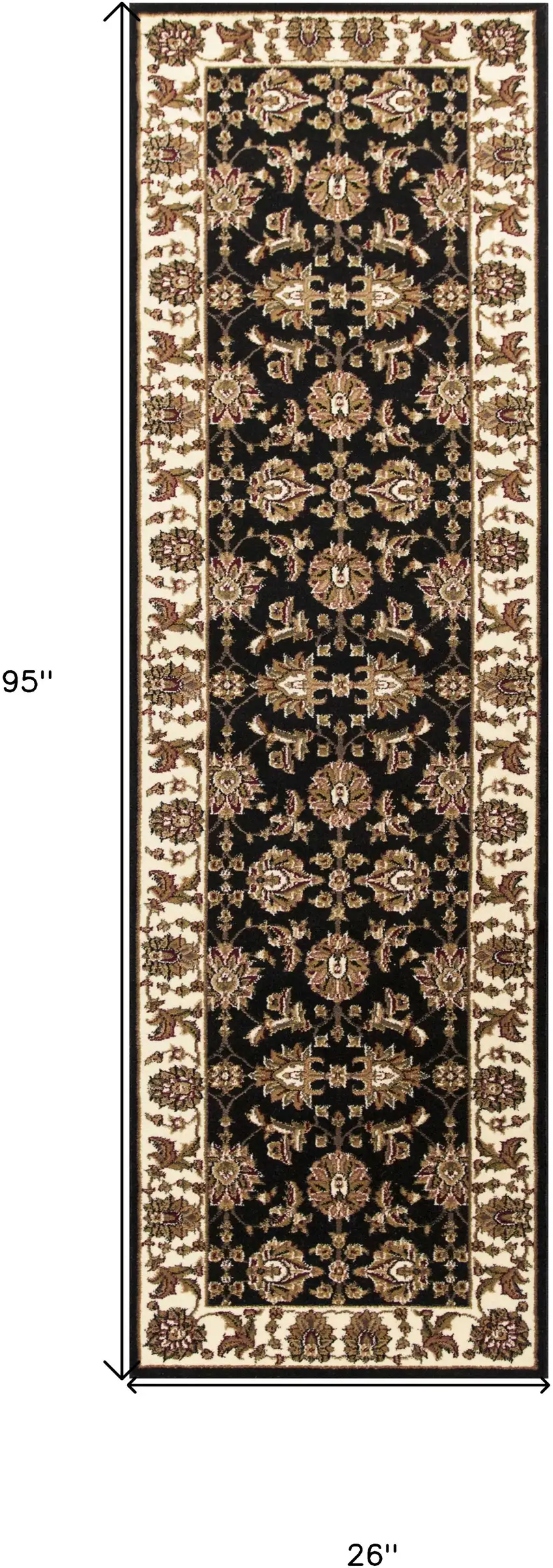 2' X 8' Black Or Ivory Traditional Bordered Rug Photo 8