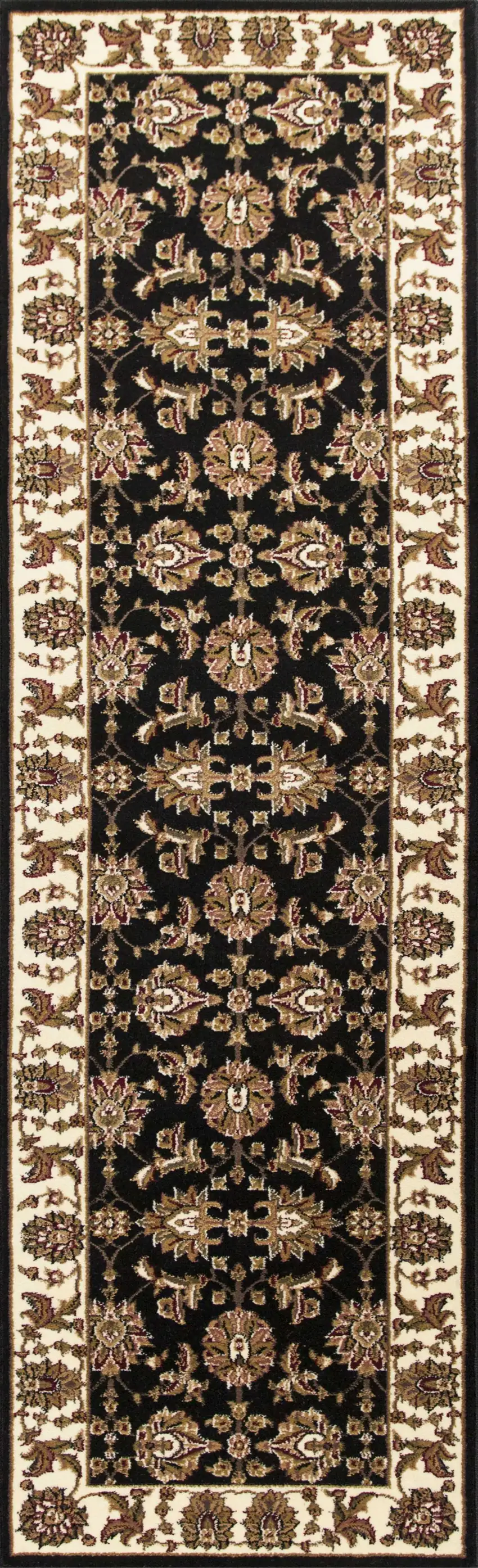 Black or Ivory Traditional Bordered Rug Photo 1