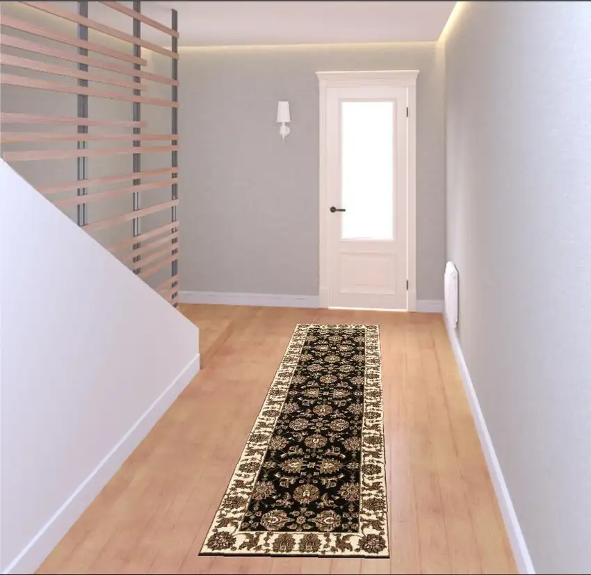 2' X 8' Black Or Ivory Traditional Bordered Rug Photo 2