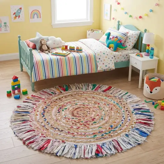 4' Blue And White Abstract Geometric Hand Woven Round Rug Photo 3