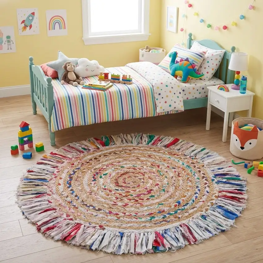 4' Blue And White Abstract Geometric Hand Woven Round Rug Photo 3