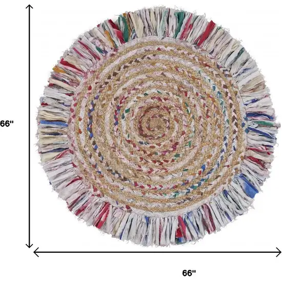 6' Blue And White Abstract Geometric Hand Woven Round Rug Photo 3