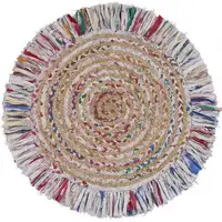 Photo of Bleached Multicolored Chindi and Natural Jute Fringed Round Rug