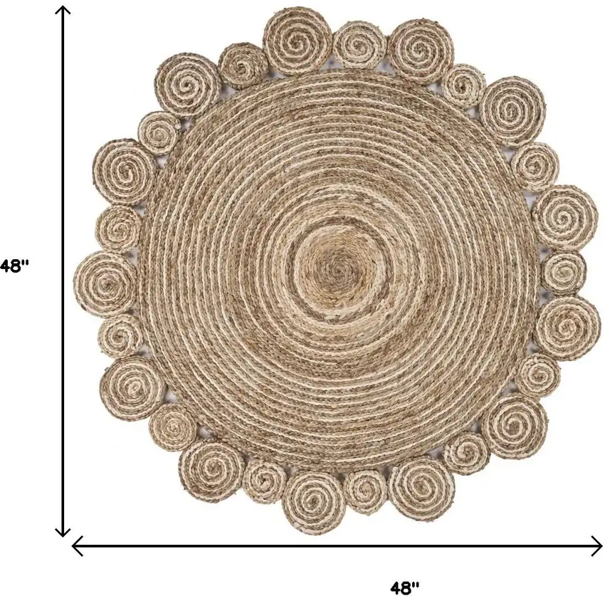 Beige Jute Abstract Geometric Hand Braided Area Rug Photo 3