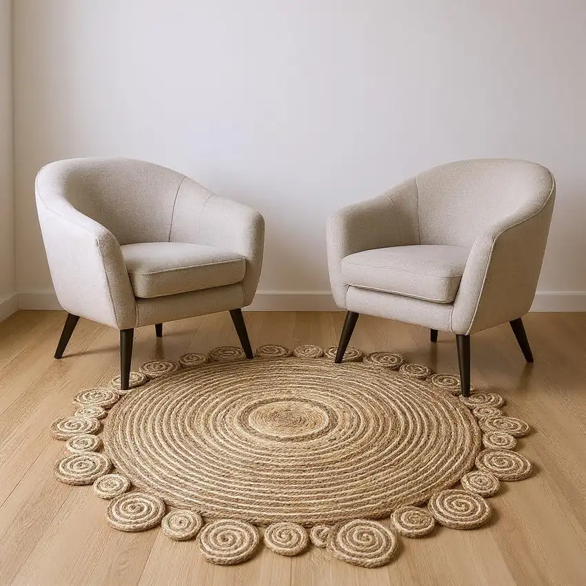 6' Beige Jute Hand Braided Round Rug Photo 2