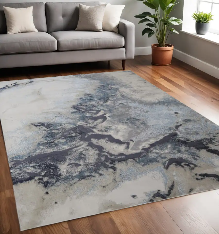 Ivory Black And Gray Abstract Area Rug Photo 1