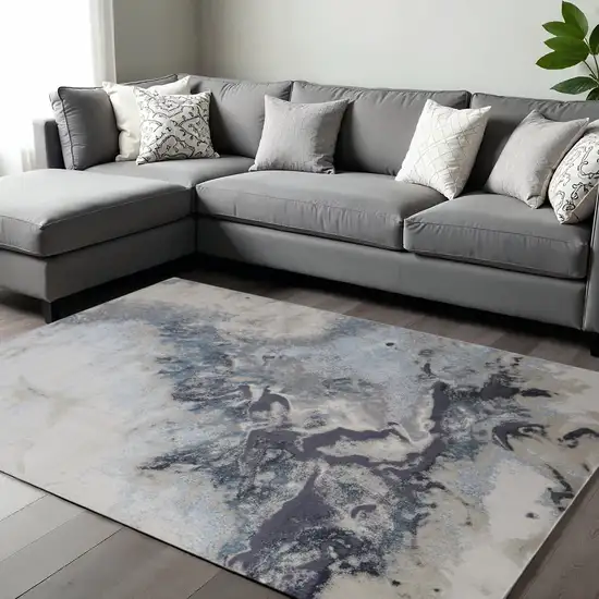 Ivory Black And Gray Abstract Area Rug Photo 1