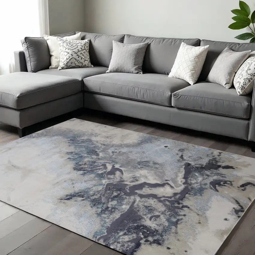 Ivory Black And Gray Abstract Area Rug Photo 1