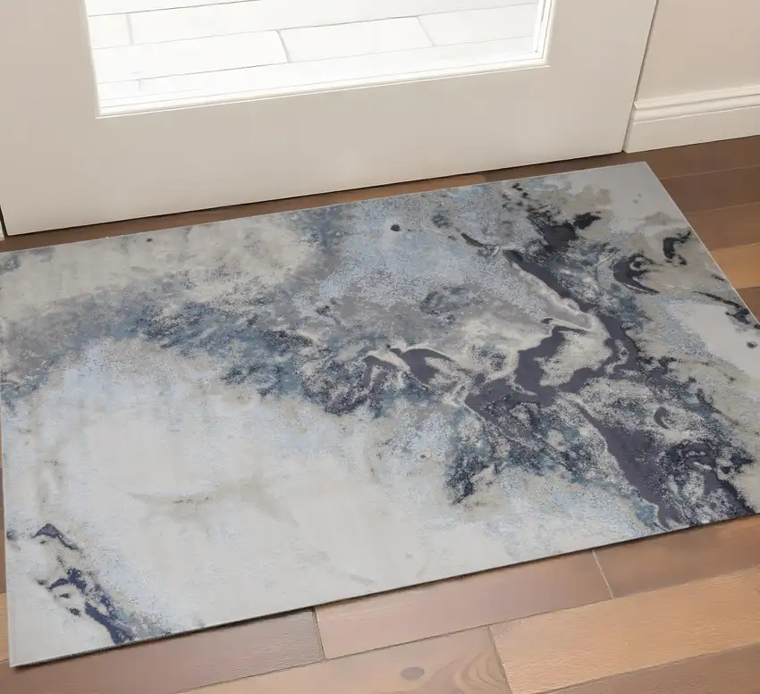 Ivory Black And Gray Abstract Area Rug Photo 1