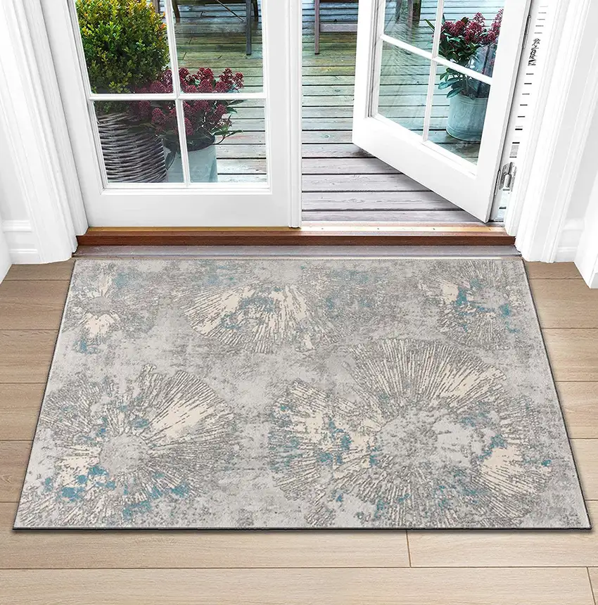 Blue Abstract Circular Motifs Area Rug Photo 6