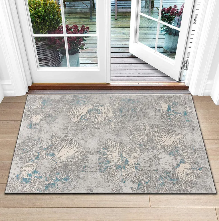 Blue Abstract Circular Motifs Area Rug Photo 3