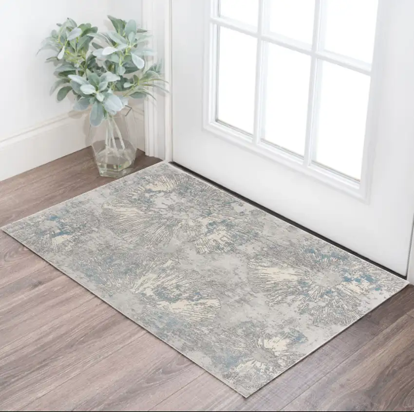 Blue Abstract Dhurrie Area Rug Photo 1