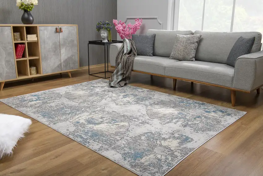 Blue Abstract Circular Motifs Area Rug Photo 7