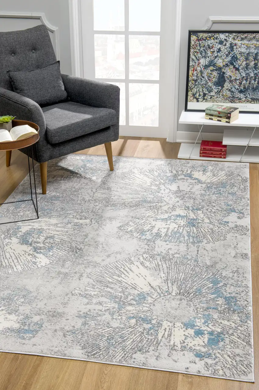 Blue Abstract Circular Motifs Area Rug Photo 6