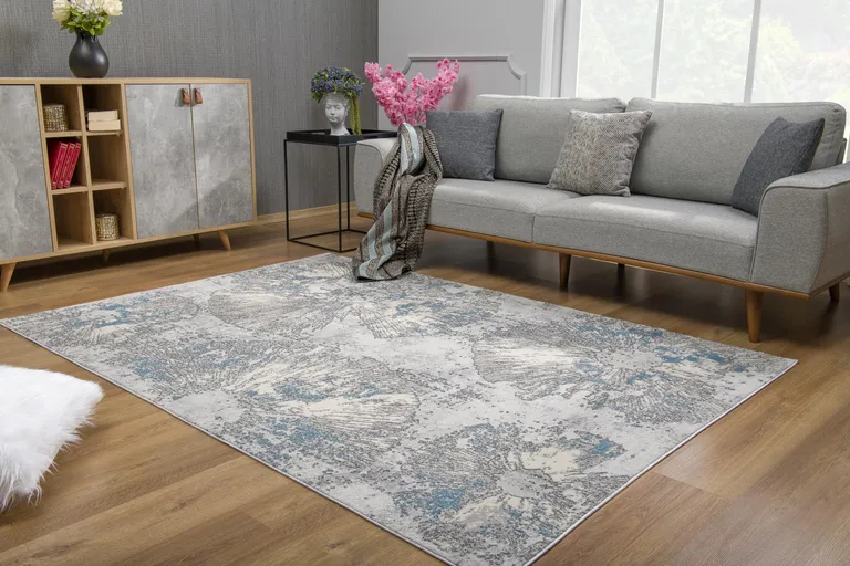 Blue Abstract Circular Motifs Area Rug Photo 4