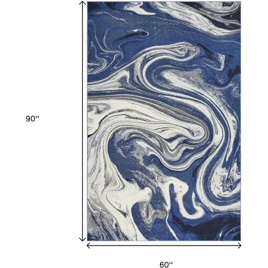 Blue And Beige Abstract Area Rug Photo 3