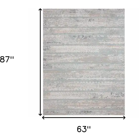 5' X 8' Blue Abstract Distressed Area Rug Photo 7